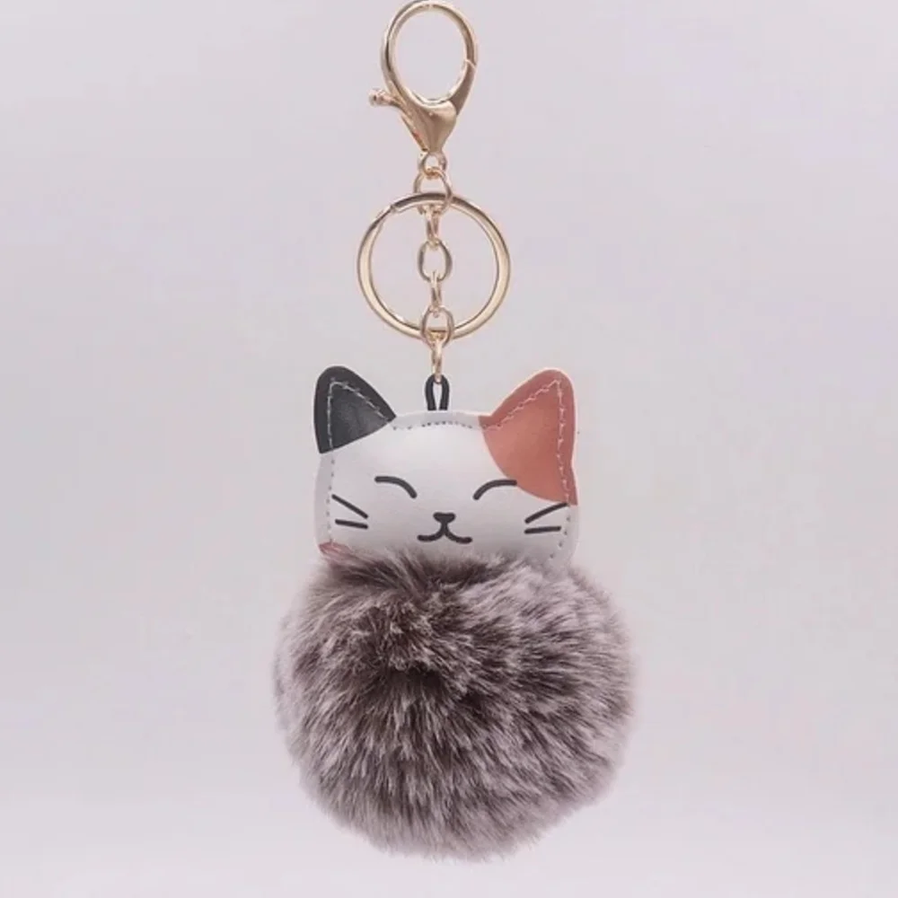 Cat Keychain/Purse Charm with Pom Pom - Gray, Purple, and Brown - Picture 4 of 4